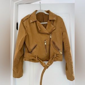 Allsaints moto denim jacket, Size 6 US, in brown.